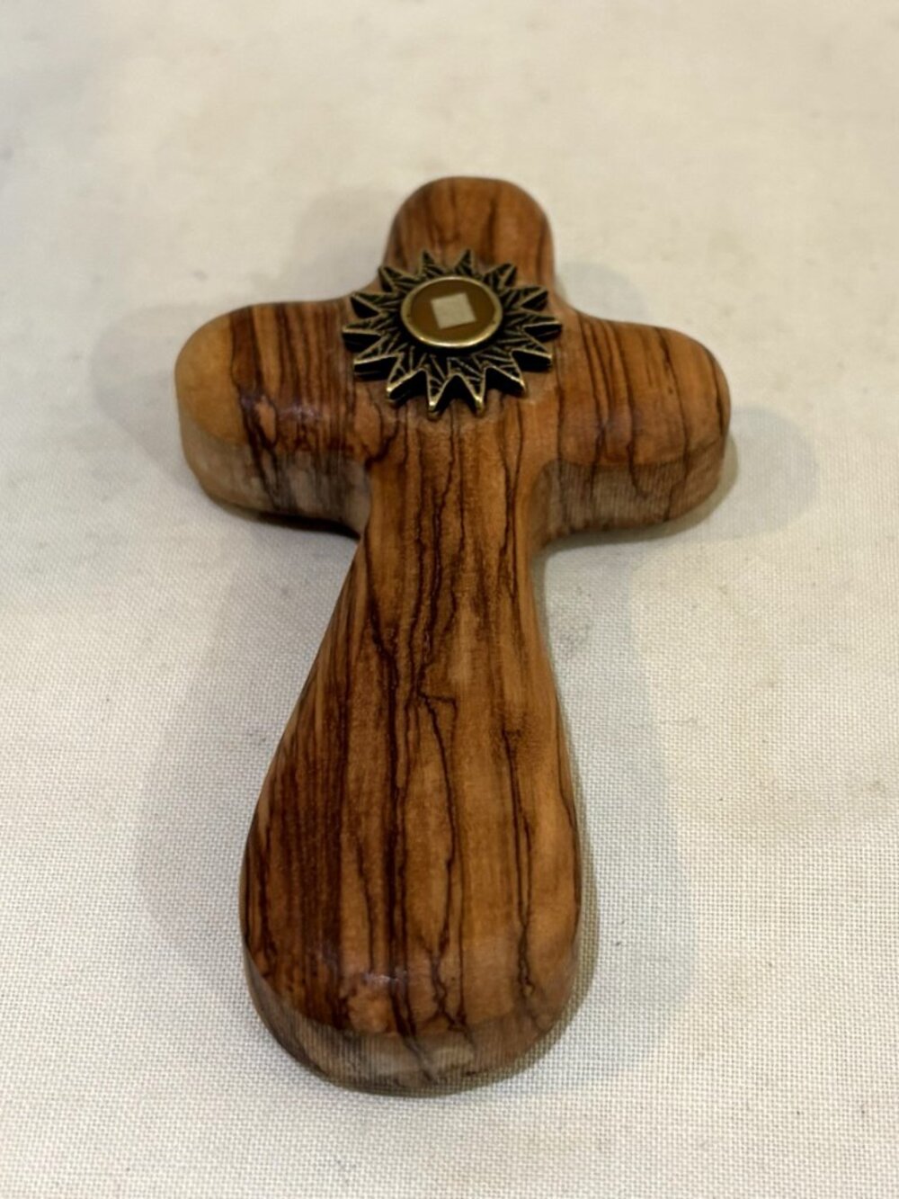 Hand Carved Olive Wood Relic Comfort Palm Cross